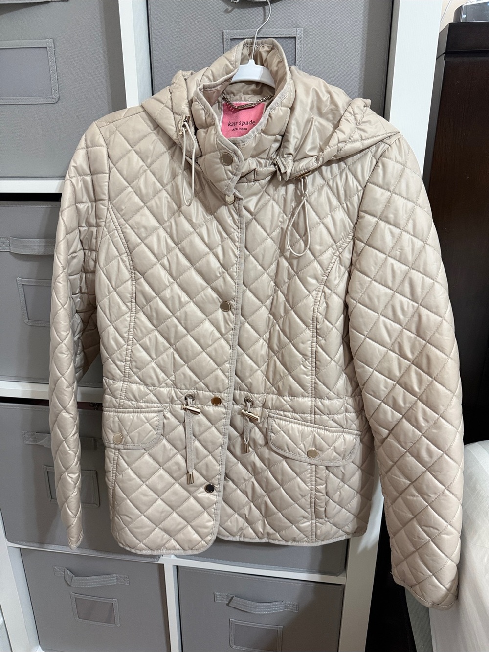 kate spade Quilted Cream Hooded Puffer Jacket